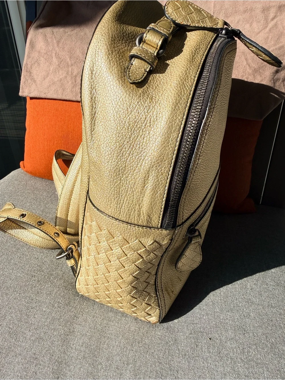 Bottega Veneta Intrecciato Golden Leather Backpack Rucksack authentic excellent